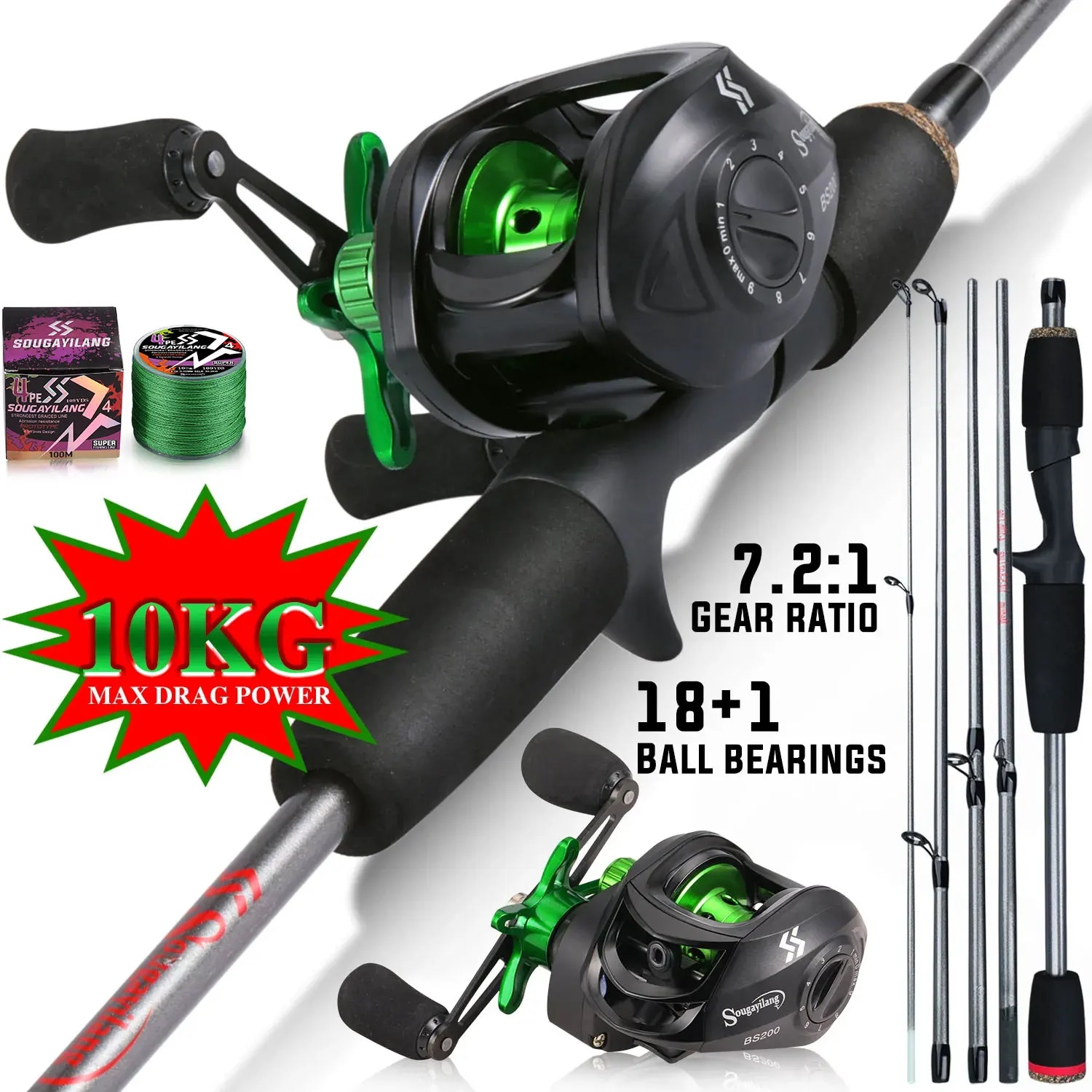 Fishing Line Spooler - Комбинированная удочка Sougayilang 1,7 м, кастинговая